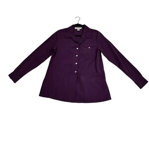 Silk Essentials Purple 100% Silk Button Down Shirt‎ Long Sleeve Women's Size M